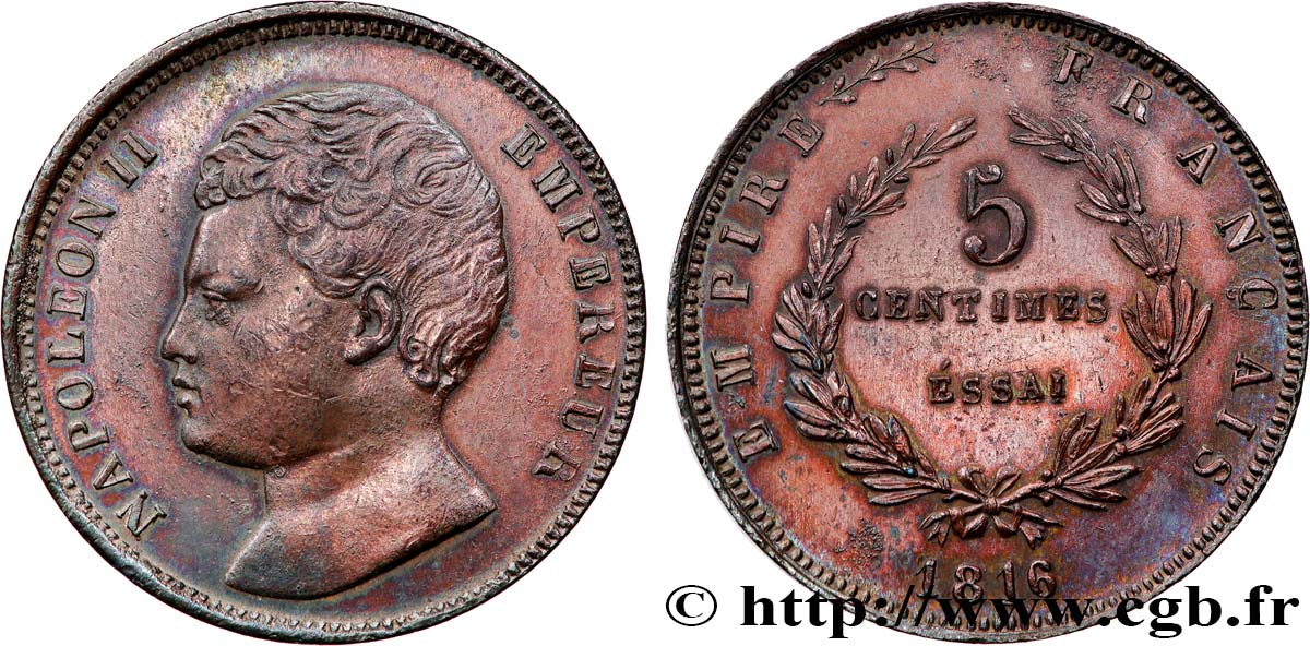 Essai de 5 centimes en bronze 1816  VG.2413  SPL 