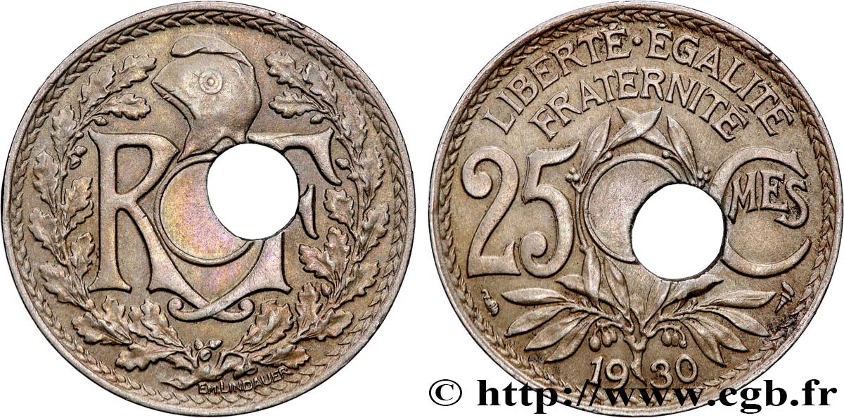 25 centimes Lindauer, trou décentré 1930  F.171/14 var. AU 