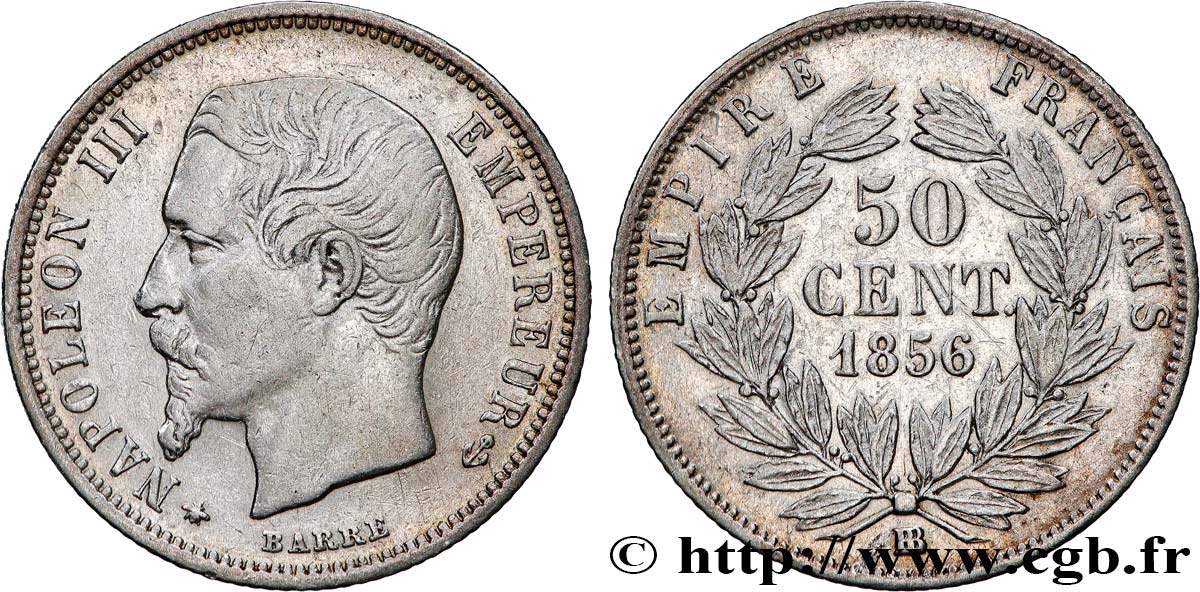 50 centimes Napoléon III, tête nue 1856 Strasbourg F.187/6 q.SPL 