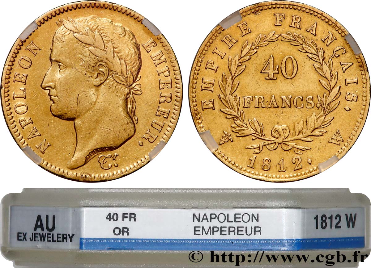 40 francs or Napoléon tête laurée, Empire français 1812 Lille F.541/10 AU GENI