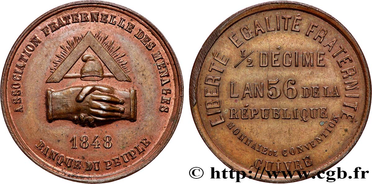 Essai du 1/2 décime, Banque du peuple 1848  VG.3213  VZ62 
