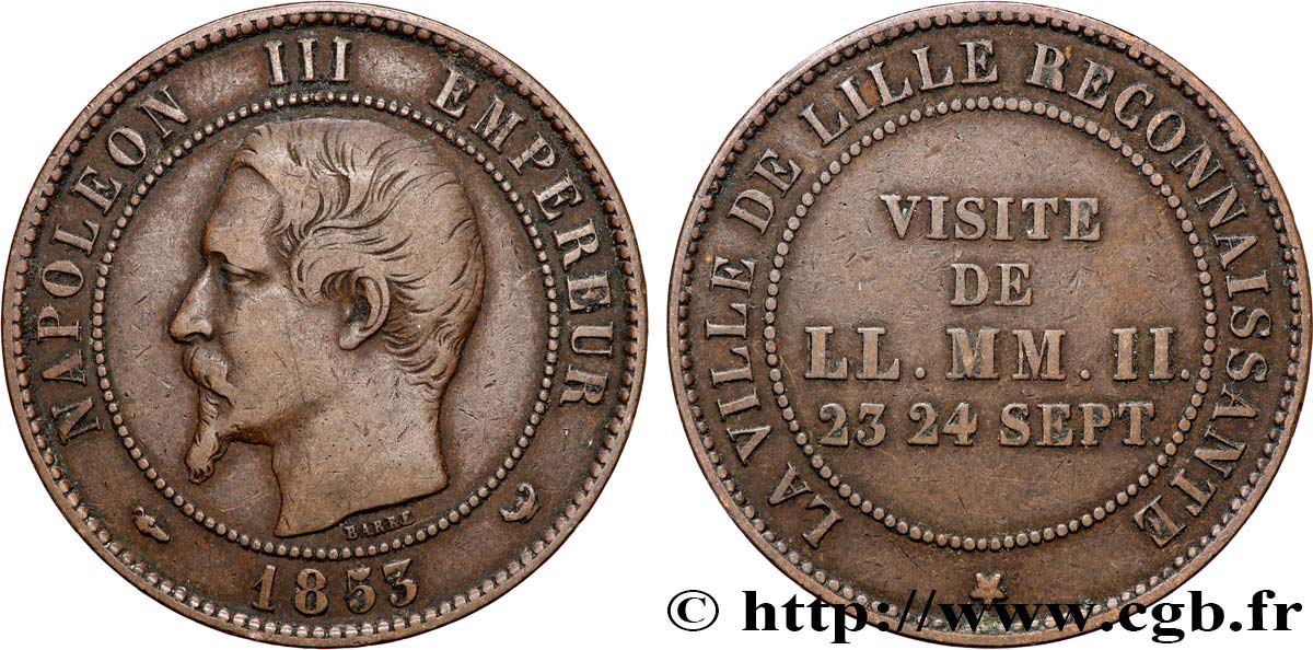 Module de dix centimes, Visite impériale à Lille les 23 et 24 septembre 1853 1853 Lille VG.3365  MB35 