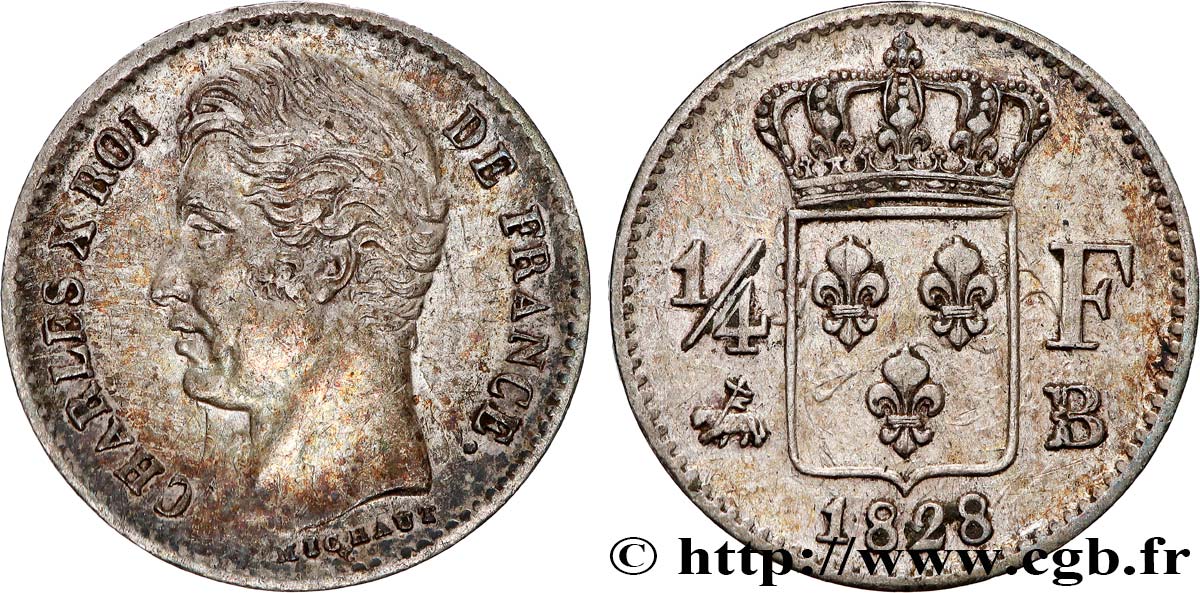 1/4 franc Charles X 1828 Rouen F.164/19 SS50 