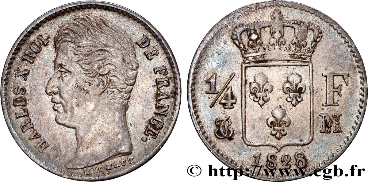 1/4 franc Charles X 1828 Toulouse F.164/25 XF45 