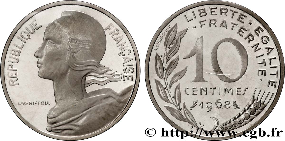 Piéfort Argent de 10 centimes Marianne 1968 Paris GEM.46 P2 FDC 