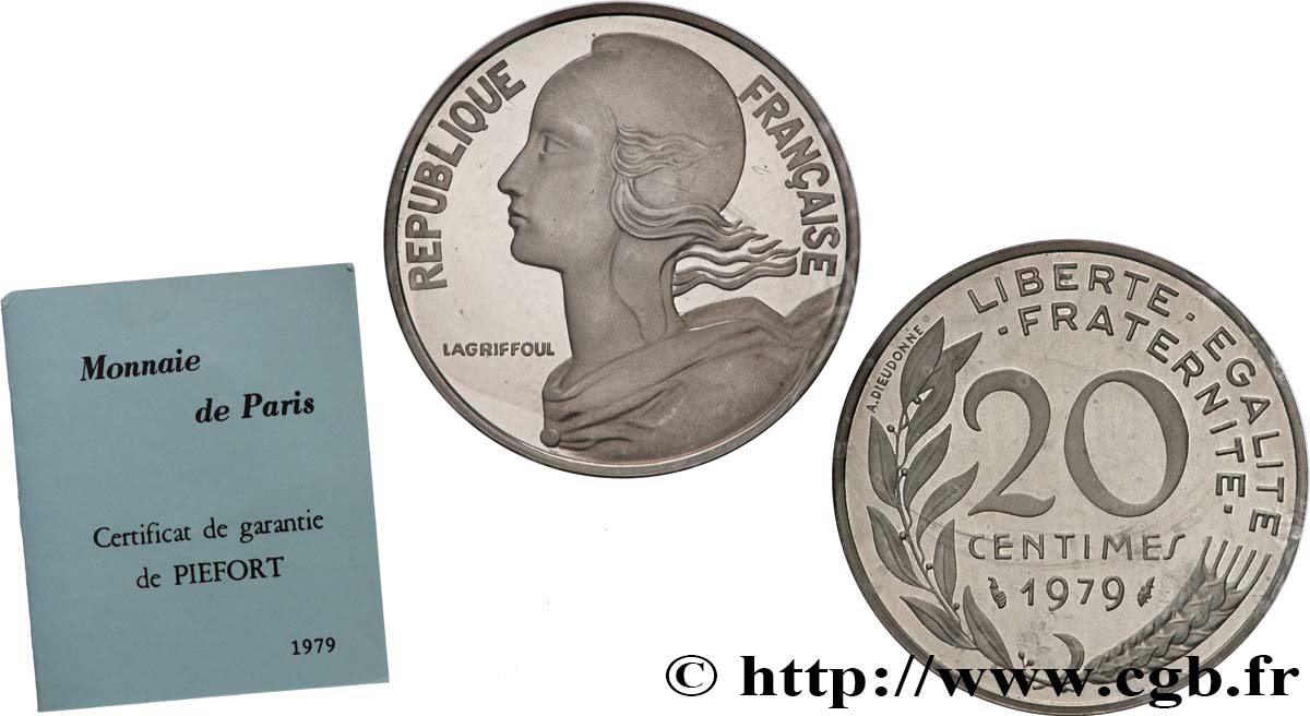 Piéfort argent de 20 centimes Marianne 1979 Pessac GEM.56 P2 MS 