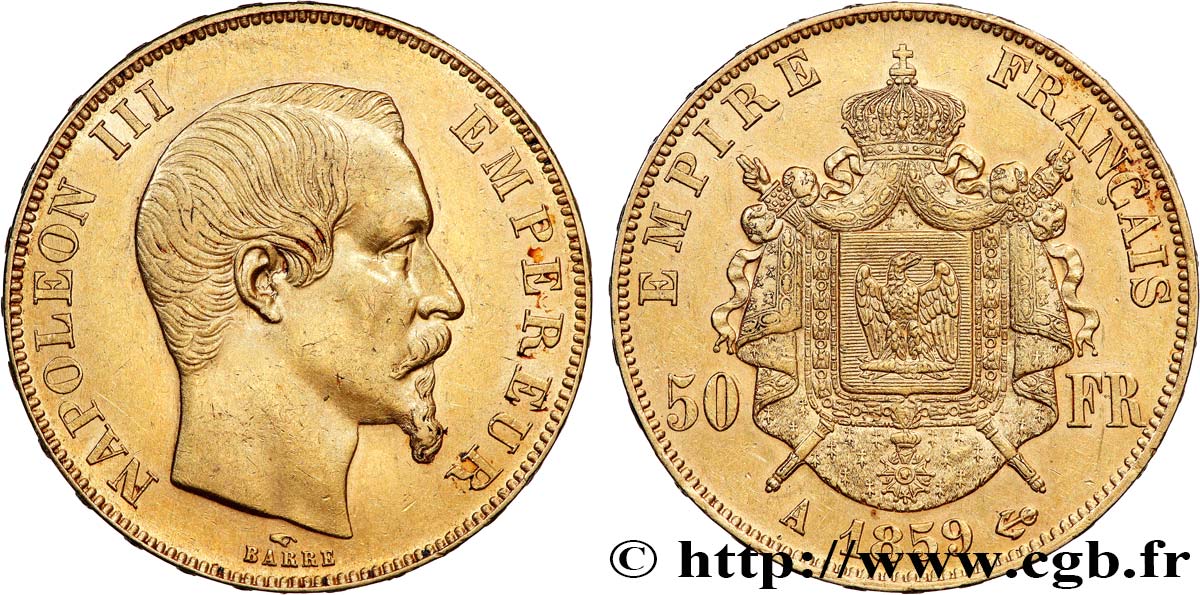 50 francs or Napoléon III, tête nue 1859 Paris F.547/7 q.SPL/SPL 