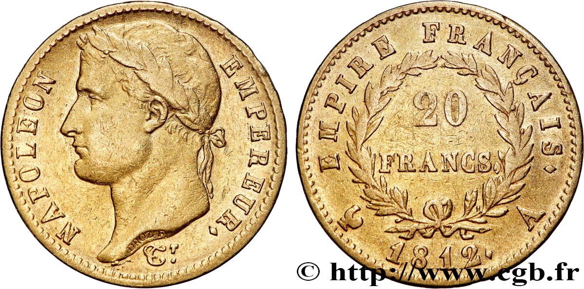 20 francs or Napoléon, tête laurée, Empire français 1812 Paris F.516/22 TB+ 