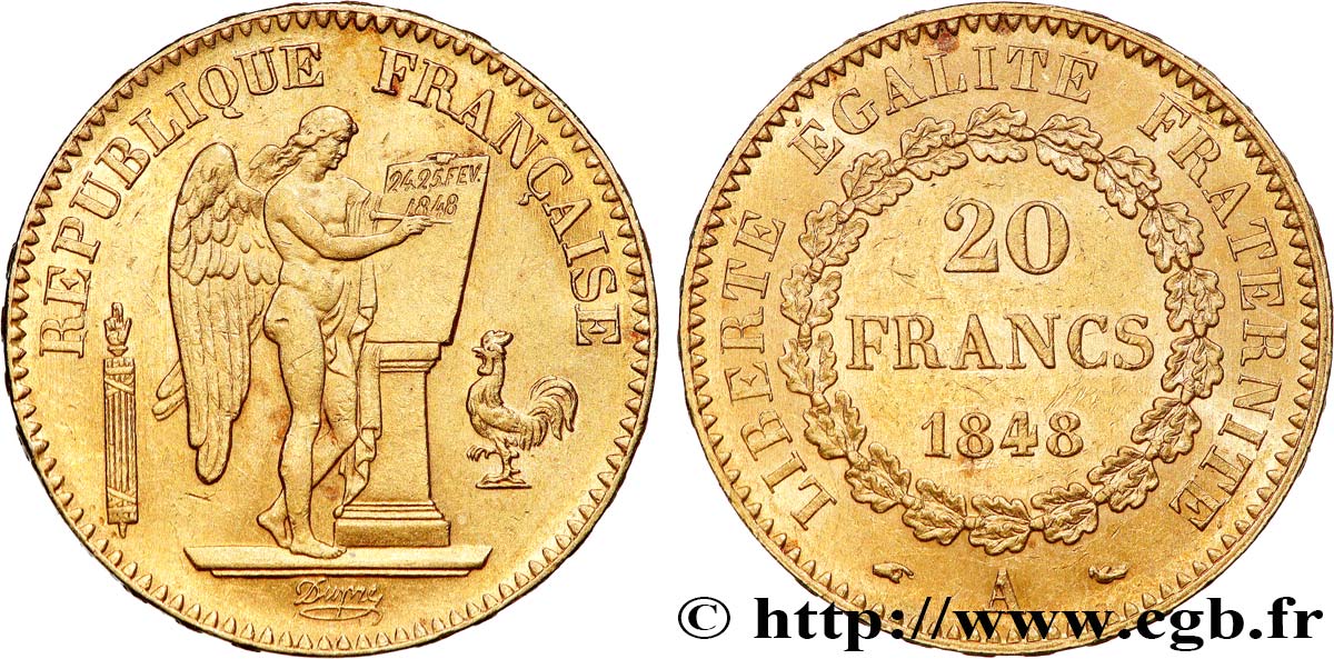 20 francs or Génie, IIe République 1848 Paris F.528/1 SUP55 