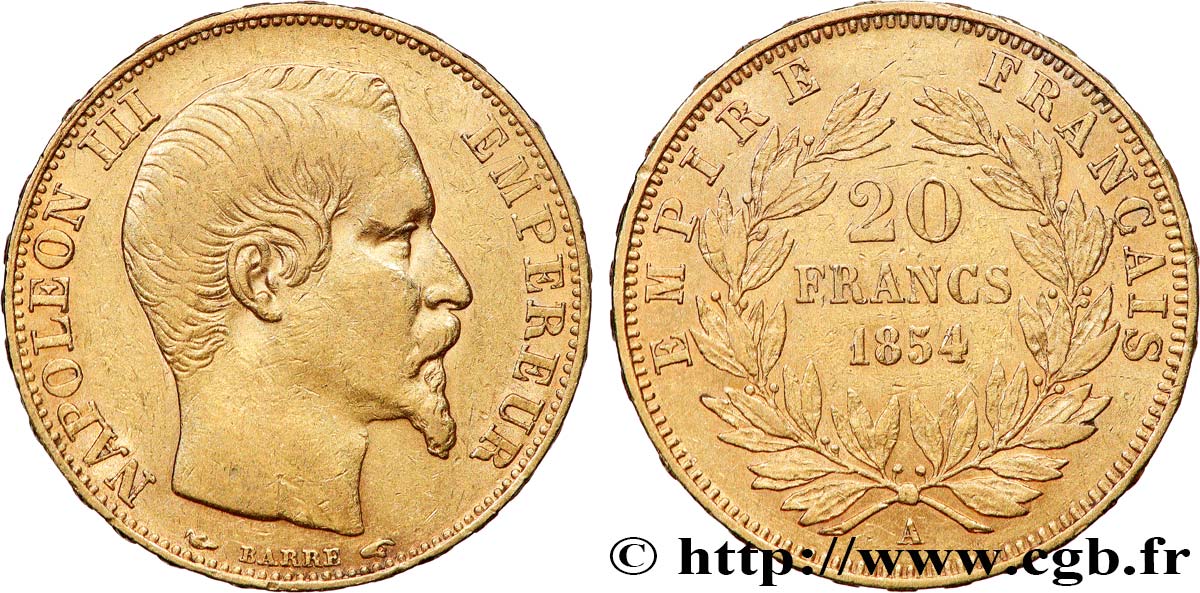 20 francs or Napoléon III, tête nue 1854 Paris F.531/2 BB 