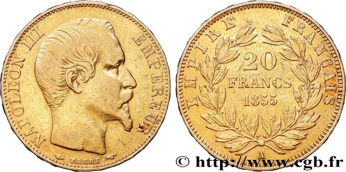 20 francs or Napoléon III, tête nue 1855 Paris F.531/3 TTB 