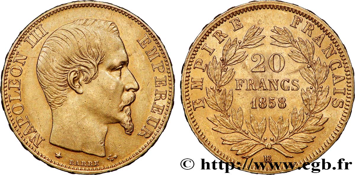 20 francs or Napoléon III, tête nue 1858 Strasbourg F.531/14 TTB53 