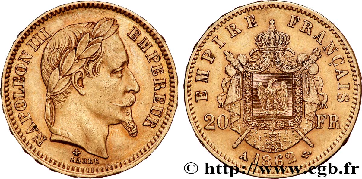 20 francs or Napoléon III, tête laurée 1862 Paris F.532/3 TTB 