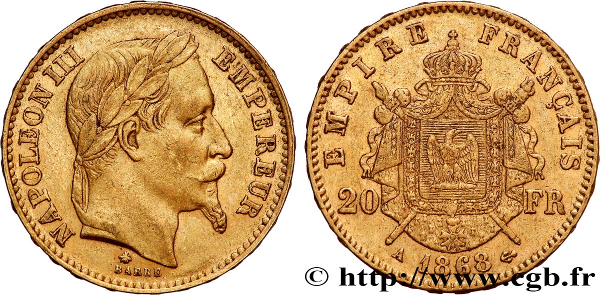 20 francs or Napoléon III, tête laurée 1868 Paris F.532/18 TTB 