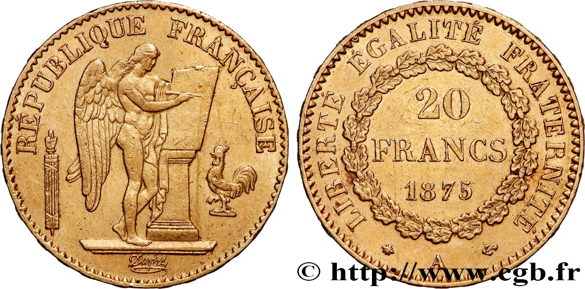 20 francs or Génie, Troisième République 1875 Paris F.533/3 XF 
