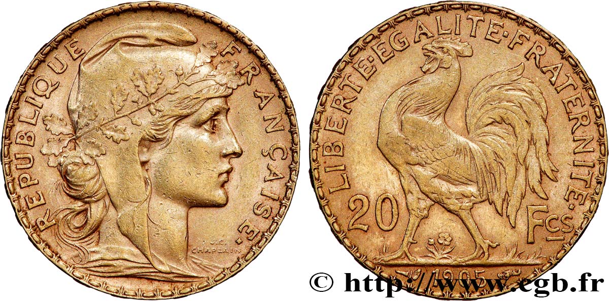 20 francs or Coq, Dieu protège la France 1905 Paris F.534/10 TTB+ 
