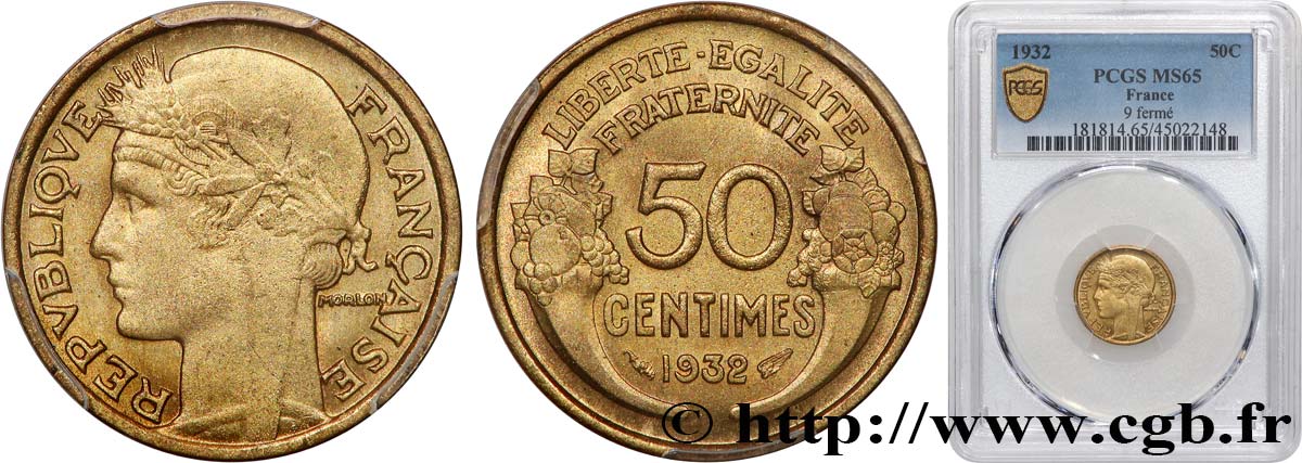 50 centimes Morlon 1932  F.192/9 ST65 PCGS