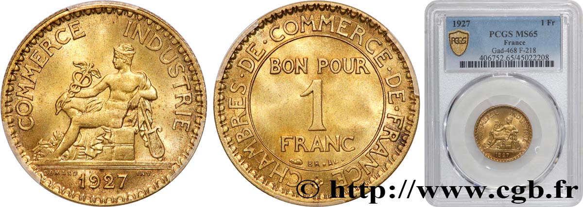 1 franc Chambres de Commerce 1927 Paris F.218/9 MS65 PCGS
