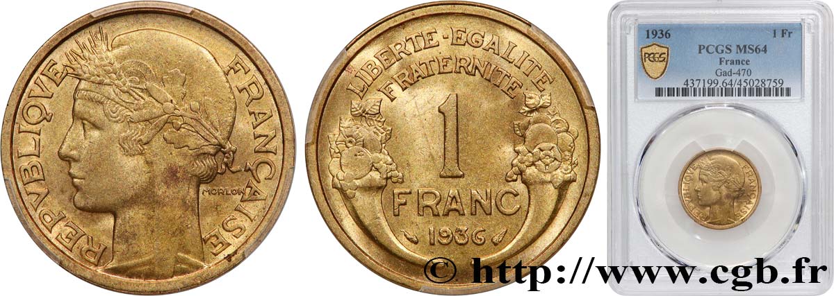 1 franc Morlon 1936 Paris F.219/7 SC64 PCGS
