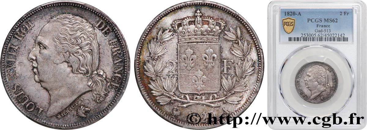 2 francs Louis XVIII 1820 Paris F.257/27 EBC62 PCGS