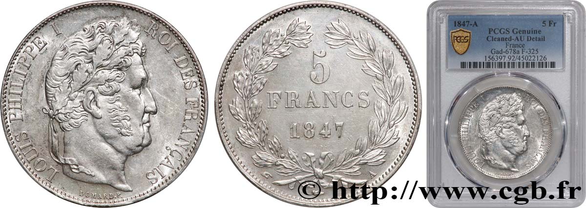 5 francs IIIe type Domard 1847 Paris F.325/14 SUP PCGS