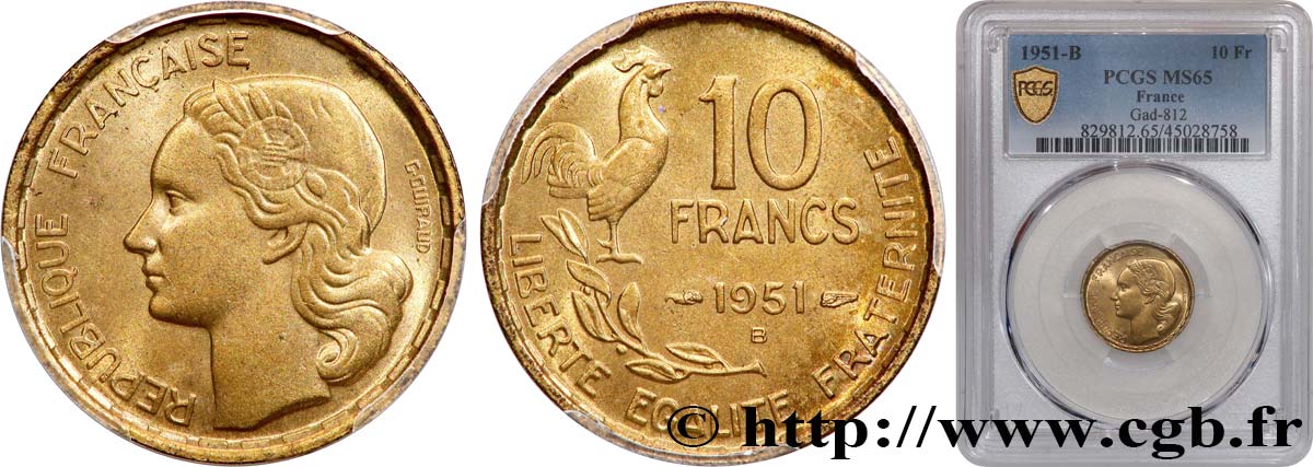 10 francs Guiraud 1951 Beaumont-Le-Roger F.363/5 ST65 PCGS