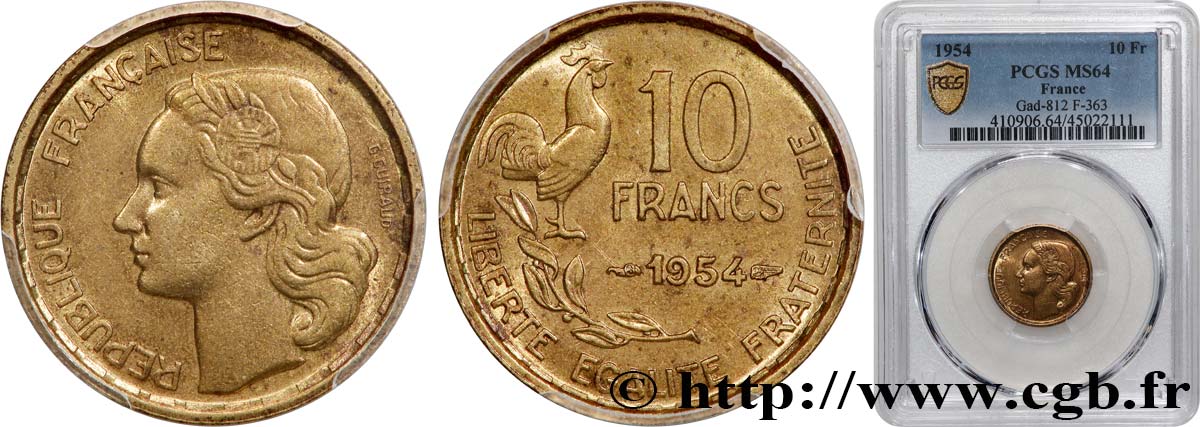 10 francs Guiraud 1954  F.363/10 fST64 PCGS