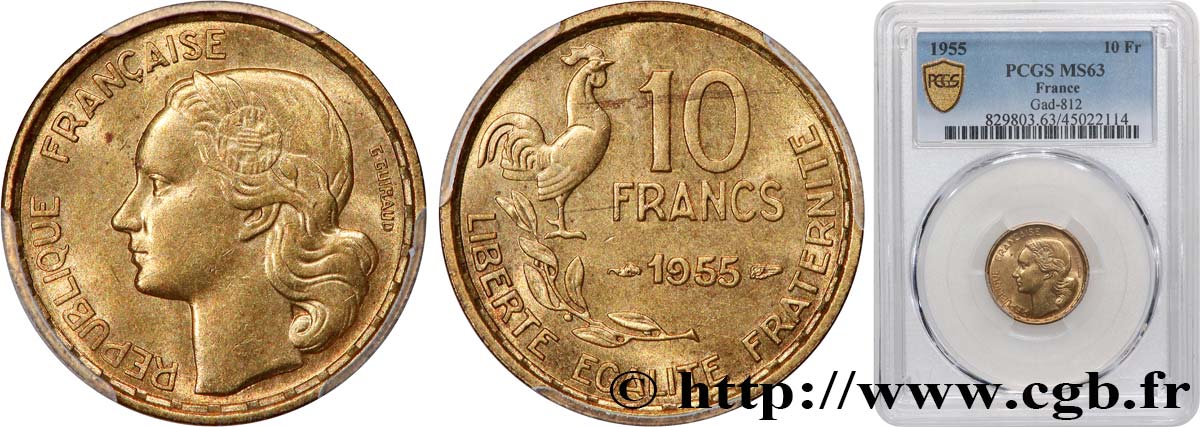 10 francs Guiraud 1955  F.363/12 SC63 PCGS