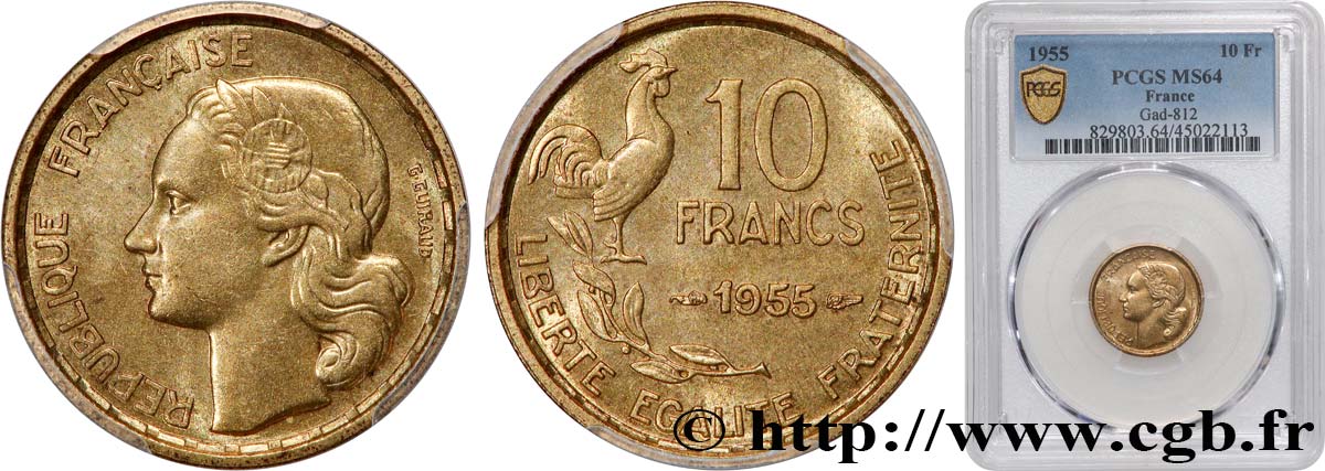 10 francs Guiraud 1955  F.363/12 SPL64 PCGS