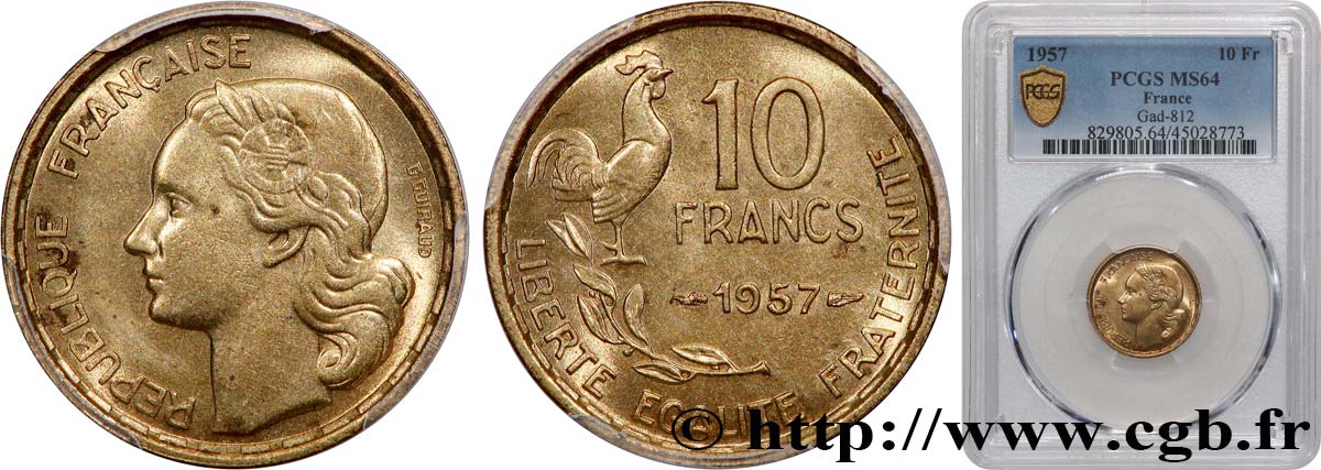 10 francs Guiraud 1957  F.363/13 SPL64 PCGS