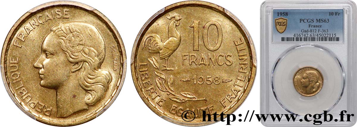 10 francs Guiraud 1958  F.363/14 MS63 PCGS