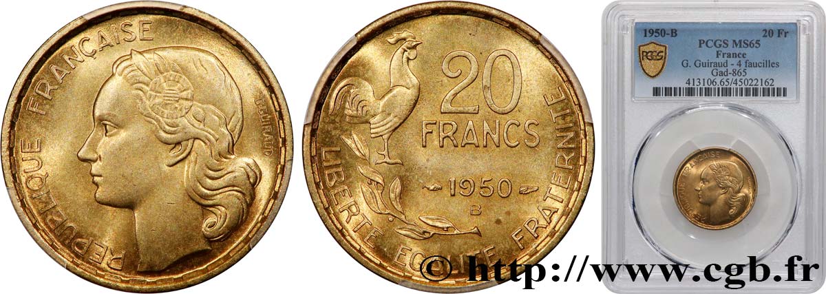 20 francs G. Guiraud 1950 Beaumont-Le-Roger F.402/4 MS65 PCGS
