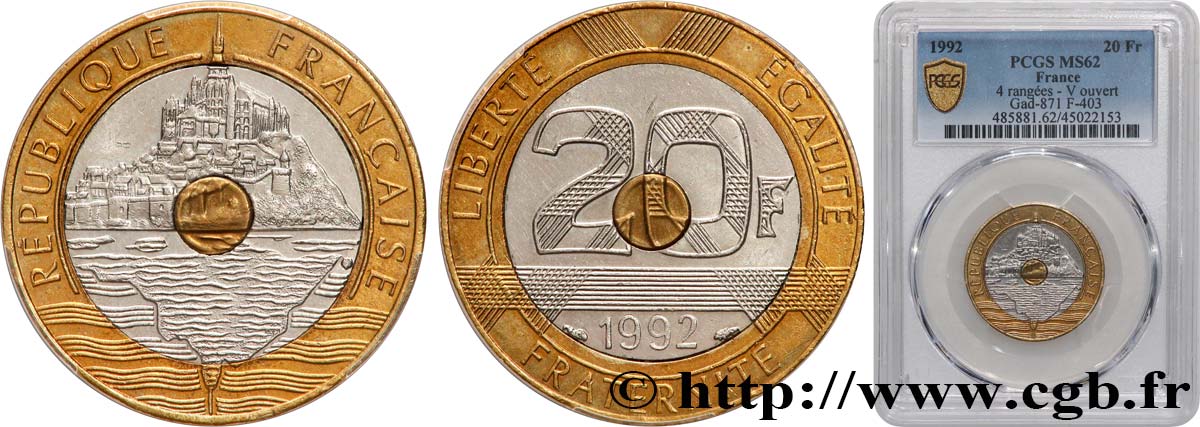 20 francs Mont Saint-Michel 1992 Pessac F.403/5 MS62 PCGS