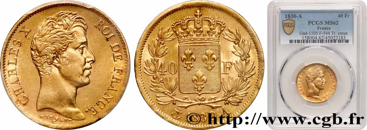 40 francs or Charles X, 2e type 1830 Paris F.544/5 VZ62 PCGS