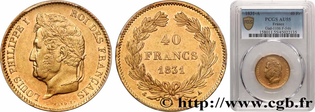 40 francs or Louis-Philippe 1831 Paris F.546/1 EBC55 PCGS