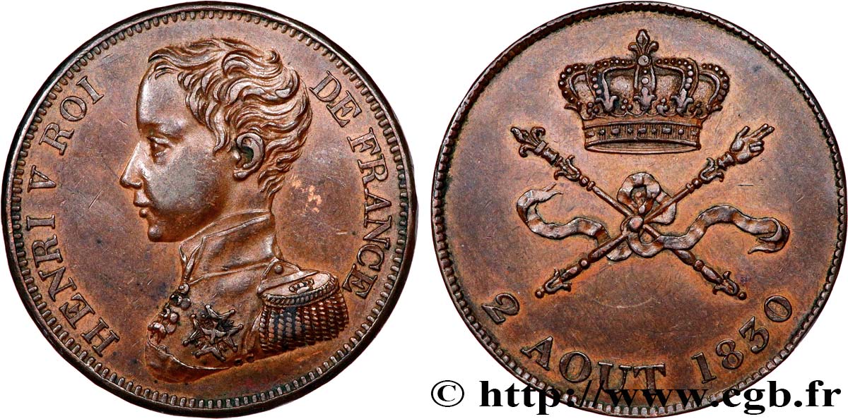Module de 5 francs pour l’avènement d’Henri V 1830  VG.2687  SUP 