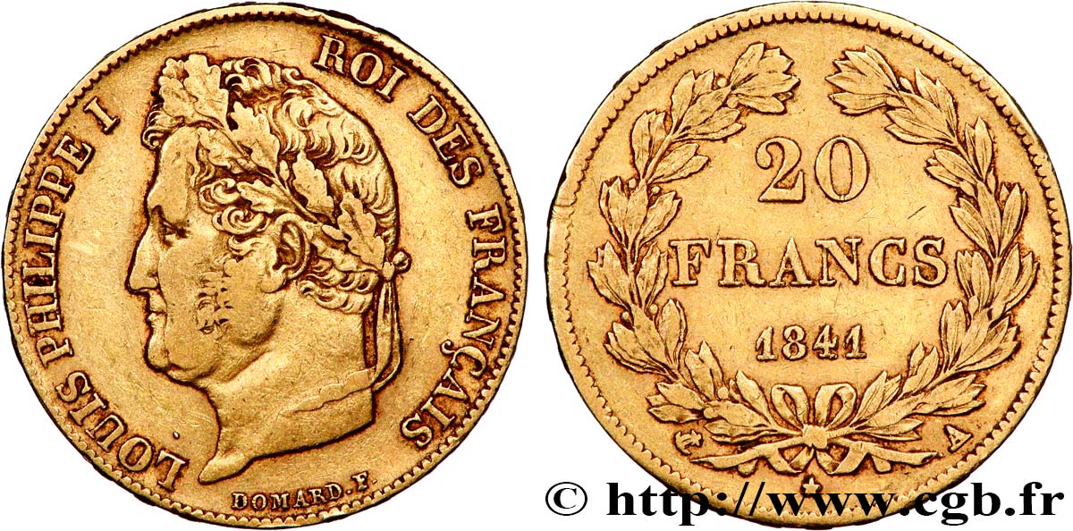 20 francs or Louis-Philippe, Domard 1841 Paris F.527/25 VF 