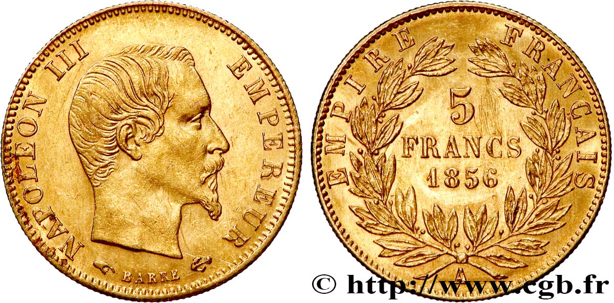 5 francs or Napoléon III, tête nue, grand module 1856 Paris F.501/2 fVZ 