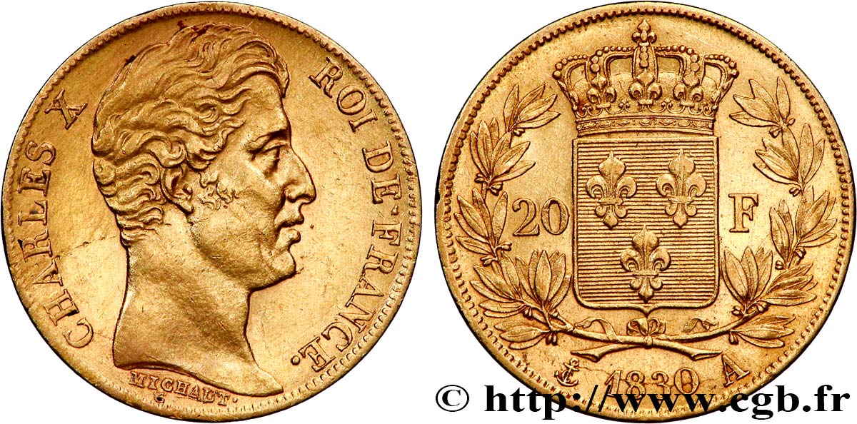 20 francs or Charles X, matrice du revers à cinq feuilles 1830 Paris F.521/6 q.SPL 