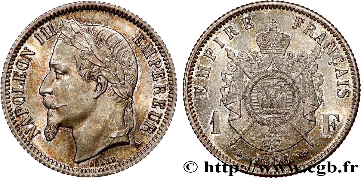 1 franc Napoléon III, tête laurée 1866 Paris F.215/3 ST65 