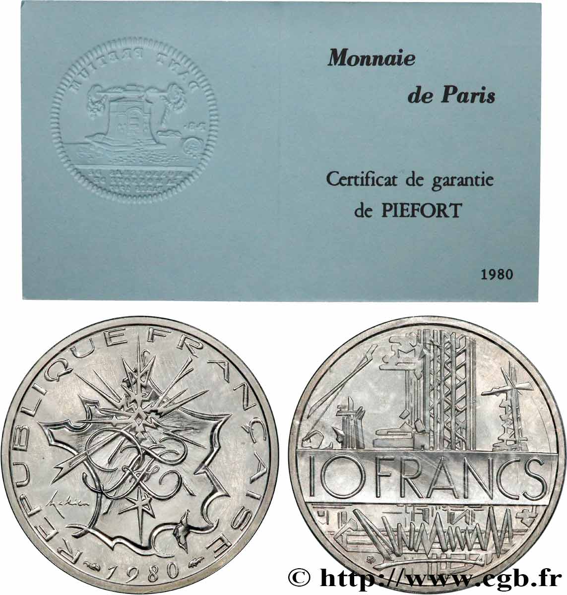 Piéfort Argent de 10 francs Mathieu, tranche A, Certificat n°Ag0001 1980 Pessac GEM.186 P2 FDC 
