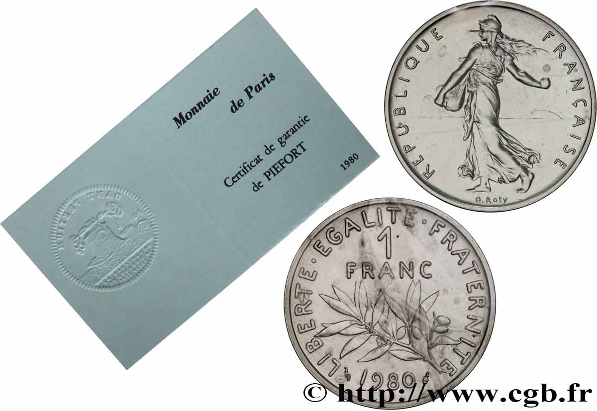 Piéfort Argent de 1 franc Semeuse, Certificat n°Ag0001 1980 Pessac GEM.104 P2 MS 