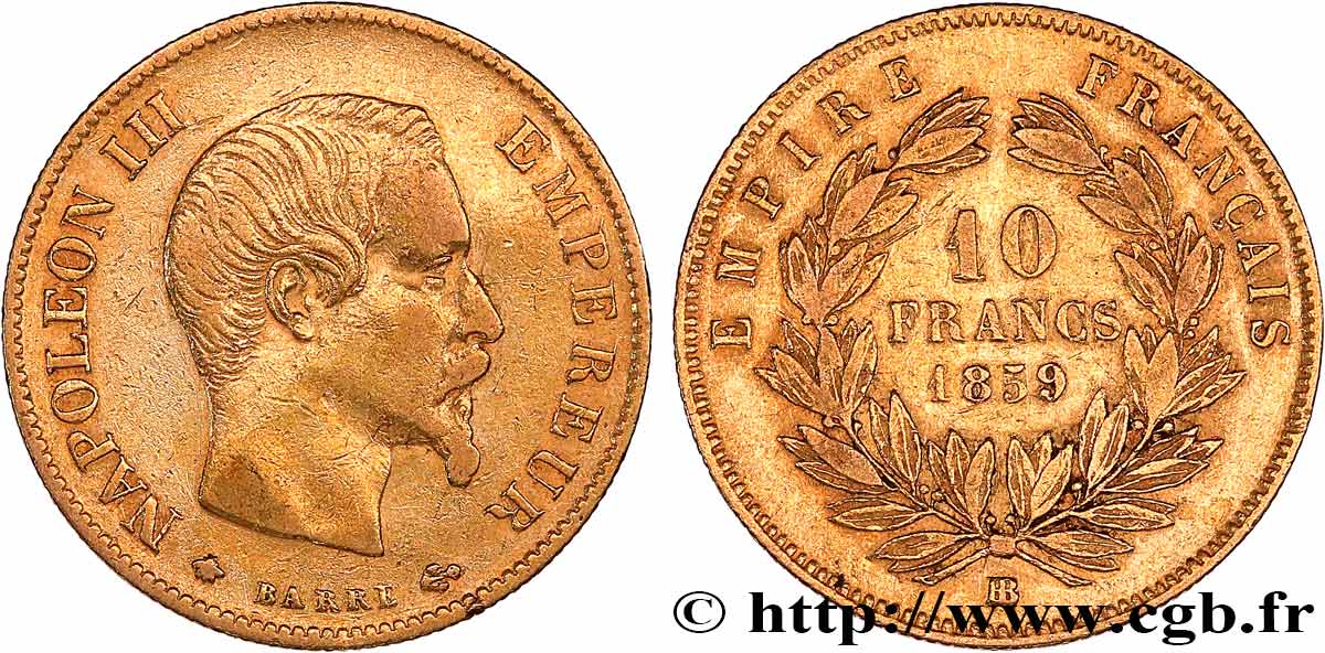10 francs Napoléon III tête nue, grand module 1859 Strasbourg F.506/8 BC30 