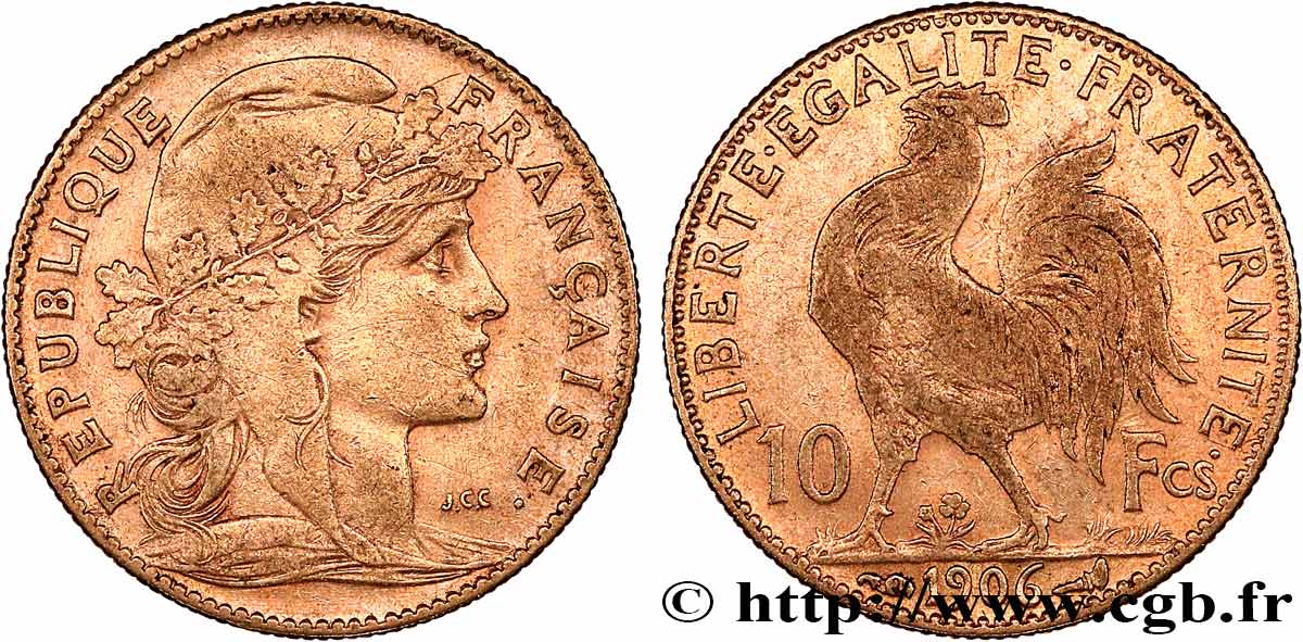 10 francs or Coq 1906 Paris F.509/7 BC+ 