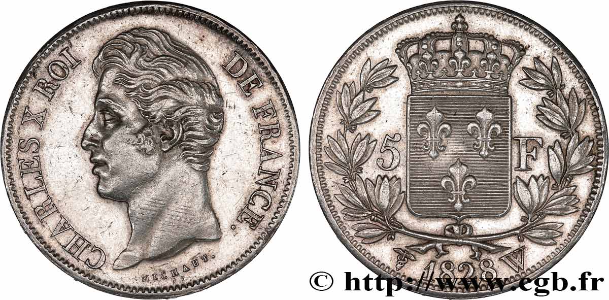 5 francs Charles X, 2e type 1828 Lille F.311/26 fVZ 