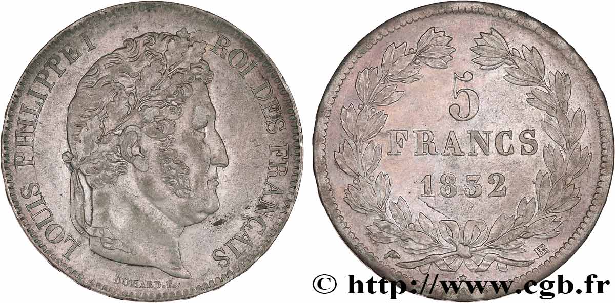 5 francs IIe type Domard 1832 Strasbourg F.324/3 AU50 