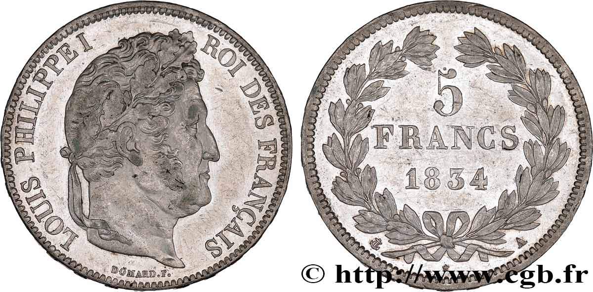 5 francs IIe type Domard 1834 Paris F.324/29 AU 