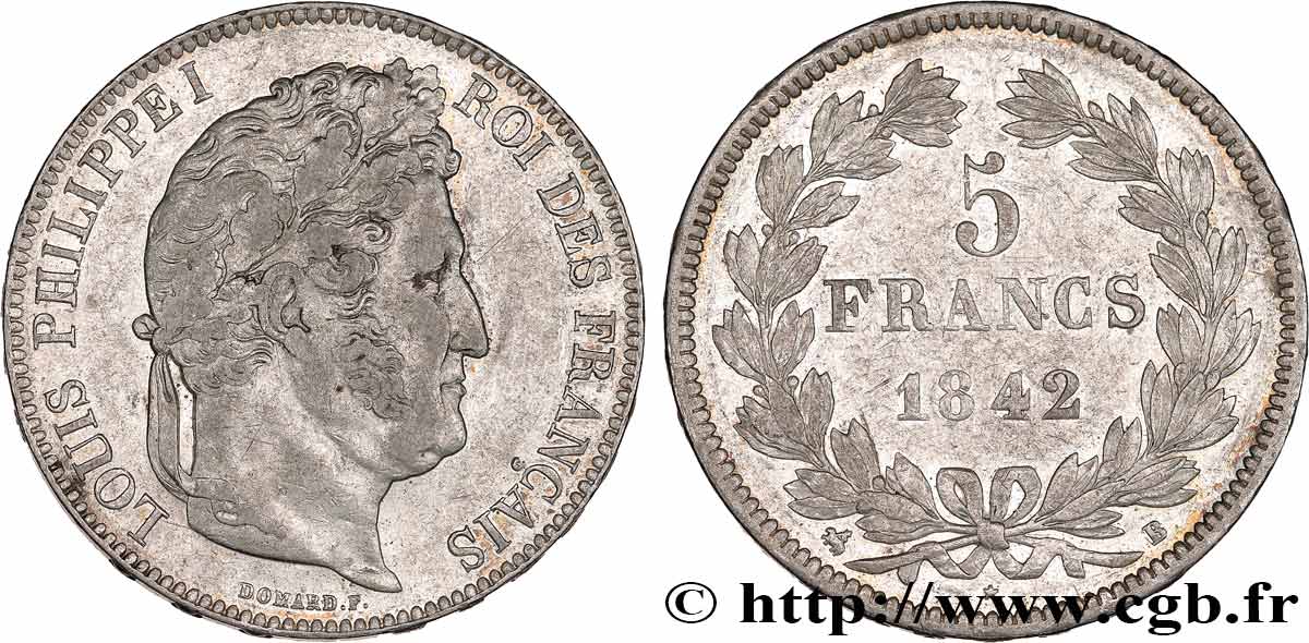 5 francs IIe type Domard 1842 Rouen F.324/96 XF 