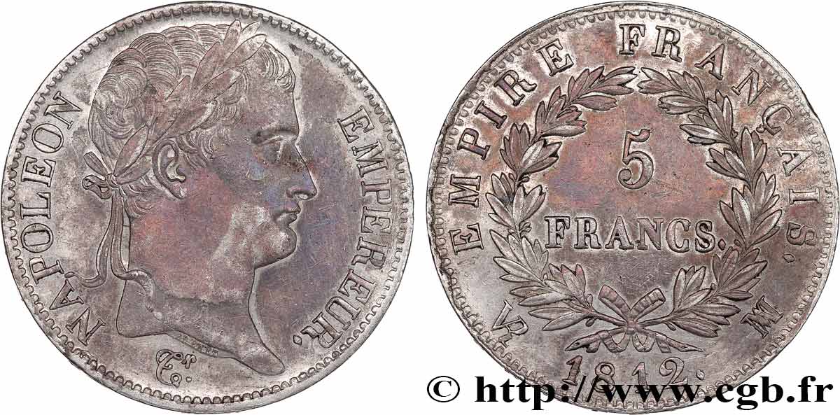 5 francs Napoléon Empereur, Empire français 1812 Marseille F.307/50 TTB+ 