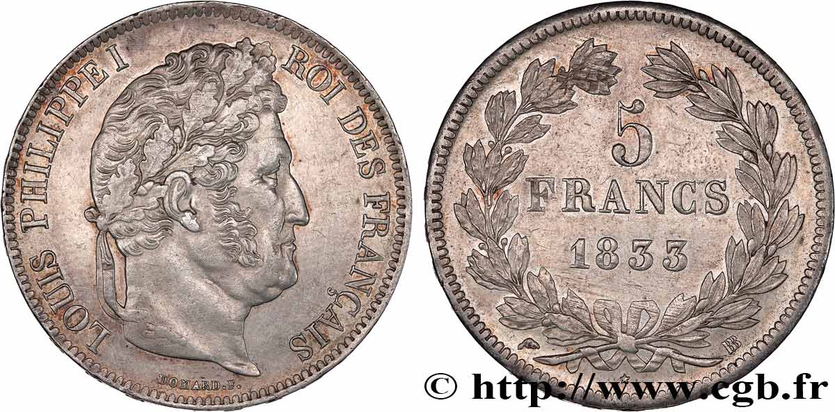 5 francs IIe type Domard 1833 Strasbourg F.324/16 fVZ 